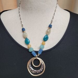 NWT Chico's Sun Waves Blue Beads And Stones Silvertone Necklace